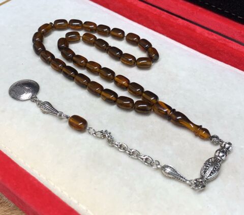 SİYAH HARELİ SIKMA KEHRİBAR TESBİH