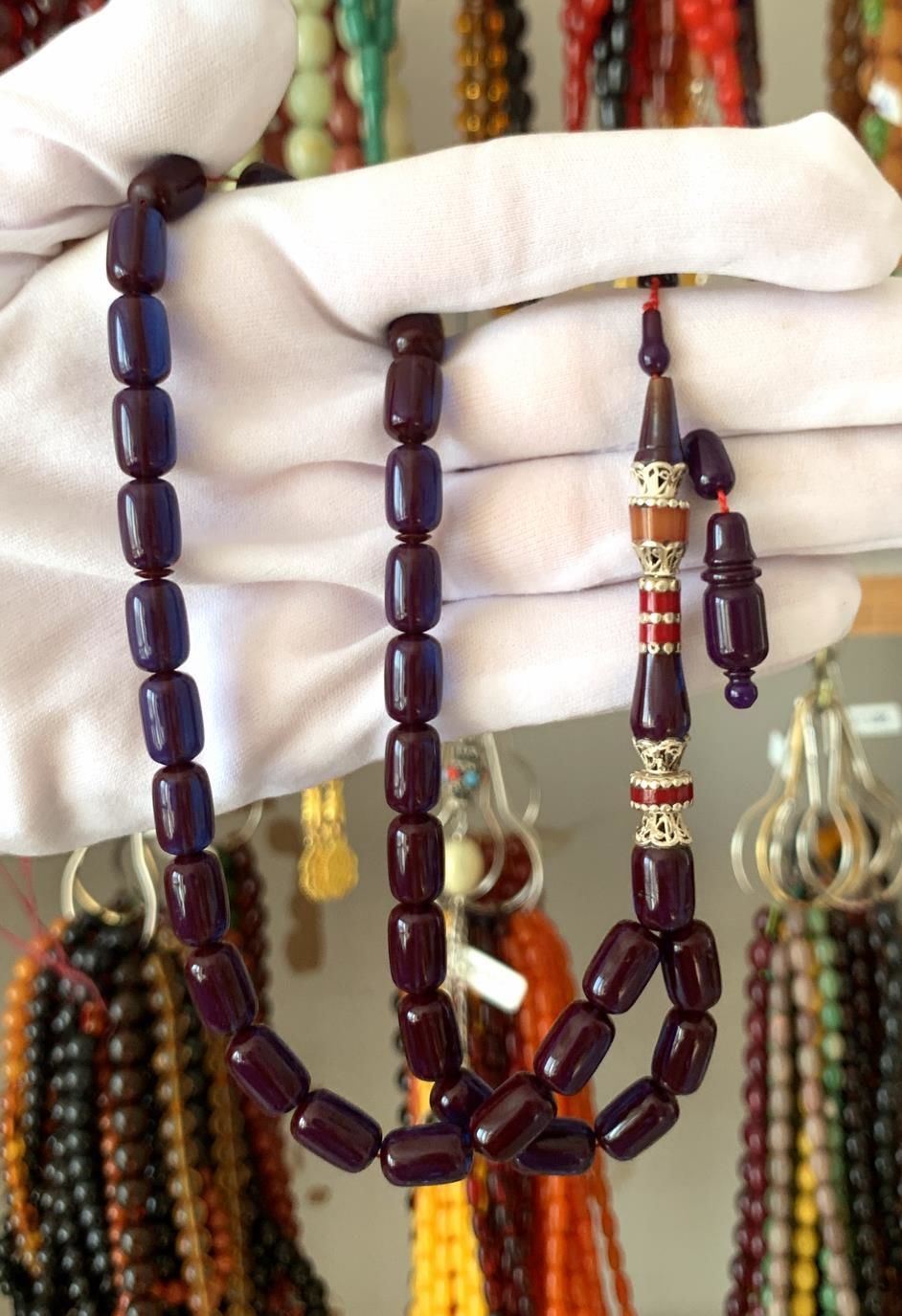 BORDO MAVİ İMAME İŞÇİLİKLİ  ATEŞ KEHRİBAR TESBİH