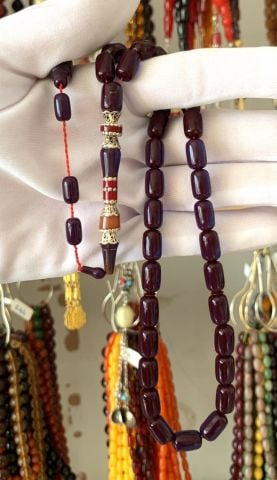 BORDO MAVİ İMAME İŞÇİLİKLİ  ATEŞ KEHRİBAR TESBİH