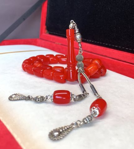 KIRMIZI İNCE HARELİ ZAR KEHRİBAR TESBİH