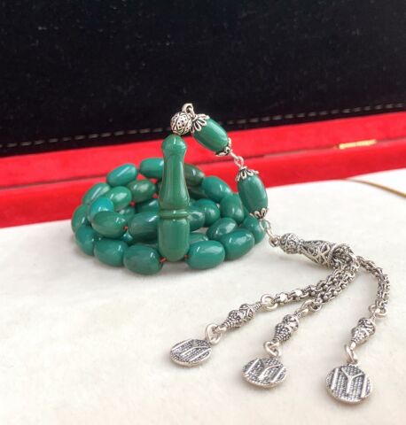 YEŞİL GÜMÜŞ İMAMELİ KAPSÜL MODEL ORİJİNAL KATALİN TESBİH