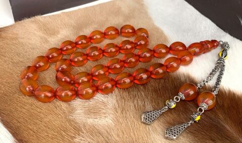 İRİ BOY BAL RENGİ  BEYZİ MODEL  ZAR KEHRİBAR TESBİH