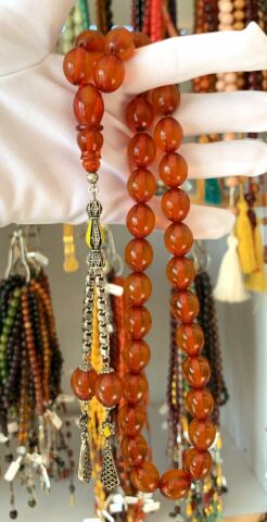 İRİ BOY BAL RENGİ  BEYZİ MODEL  ZAR KEHRİBAR TESBİH