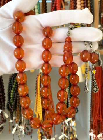 İRİ BOY BAL RENGİ  BEYZİ MODEL  ZAR KEHRİBAR TESBİH