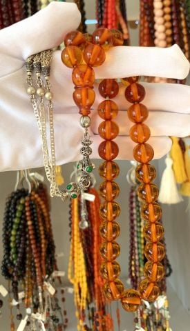 İRİ BOY BAL RENGİ ATEŞ  KEHRİBAR TESBİH