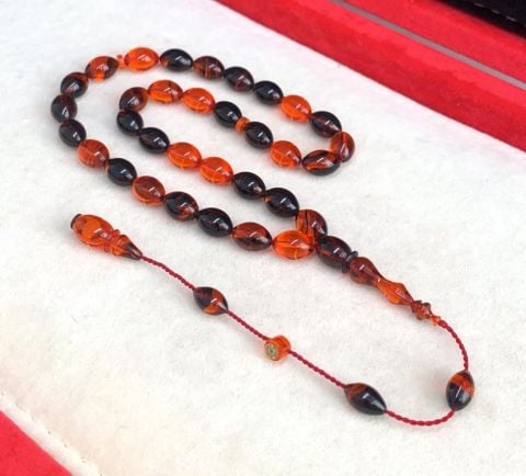 KIRMIZI - SİYAH  ALACA SIKMA KEHRİBAR TESBİH