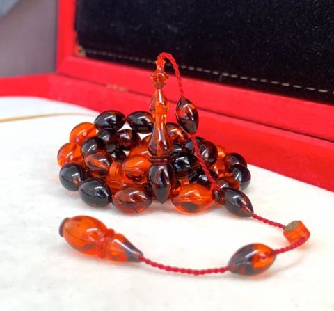 KIRMIZI - SİYAH  ALACA SIKMA KEHRİBAR TESBİH