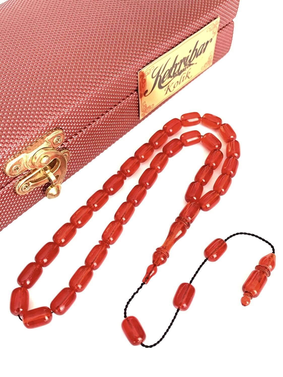 ATEŞ KEHRİBAR TESBİH SİSTEMLİ KOYU KIRMIZI KAPSÜL MODEL