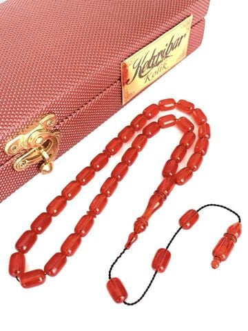 ATEŞ KEHRİBAR TESBİH SİSTEMLİ KOYU KIRMIZI KAPSÜL MODEL