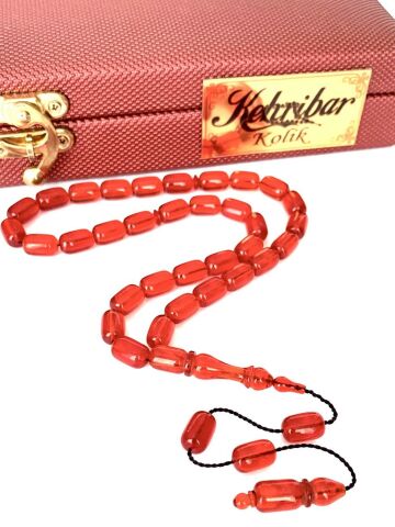 ATEŞ KEHRİBAR TESBİH SİSTEMLİ KOYU KIRMIZI KAPSÜL MODEL