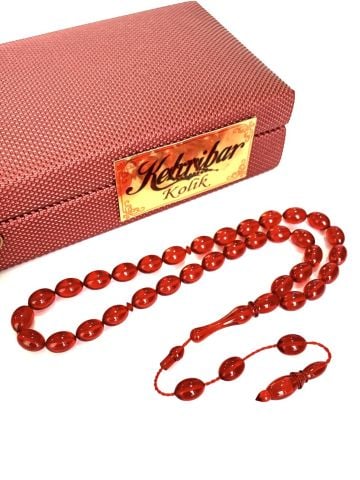 ATEŞ KEHRİBAR TESBİH SİSTEMLİ AÇIK KIRMIZI BEYZİ MODEL