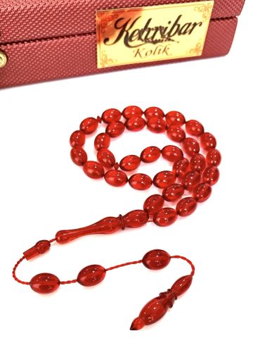 ATEŞ KEHRİBAR TESBİH SİSTEMLİ AÇIK KIRMIZI BEYZİ MODEL