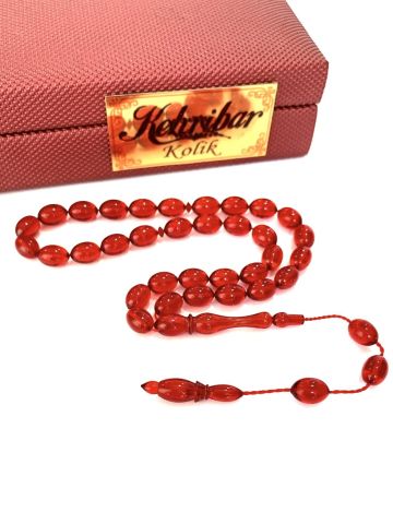 ATEŞ KEHRİBAR TESBİH SİSTEMLİ AÇIK KIRMIZI BEYZİ MODEL