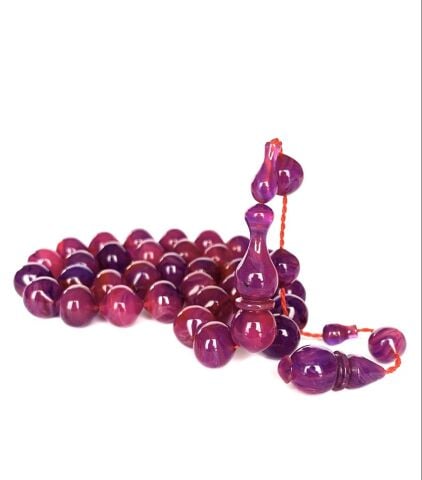 ATEŞ KEHRİBAR TESBİH SİSTEMLİ PEMBE - MOR BASIK KÜRE MODEL