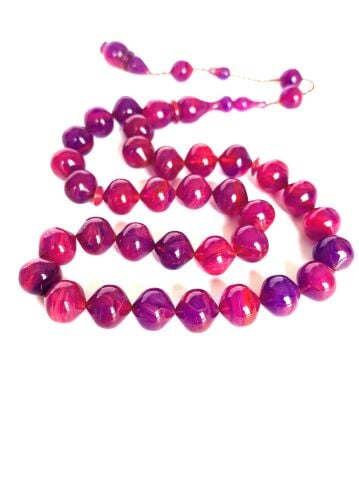 ATEŞ KEHRİBAR TESBİH SİSTEMLİ PEMBE - MOR BASIK KÜRE MODEL