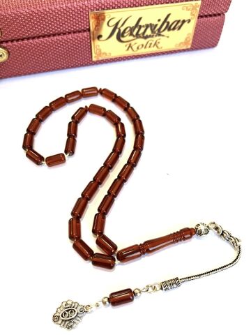 ATEŞ KEHRİBAR TESBİH BALRENGİ KAPSÜL MODEL PÜSKÜLLÜ