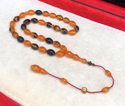 SİYAH - TURUNCU ALACALI SIKMA KEHRİBAR TESBİH