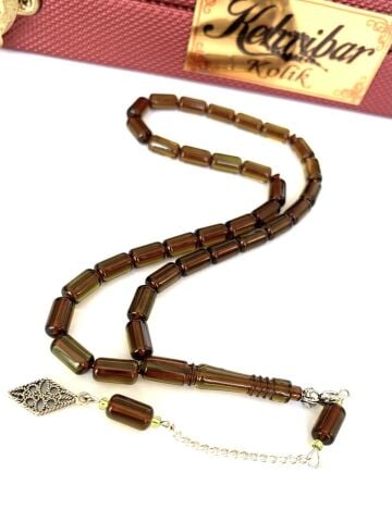 ATEŞ KEHRİBAR TESBİH YEŞİL KAPSÜL MODEL PÜSKÜLLÜ