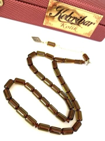 ATEŞ KEHRİBAR TESBİH YEŞİL KAPSÜL MODEL PÜSKÜLLÜ