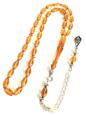 ATEŞ KEHRİBAR TESBİH BİLEKBOY TURUNCU ARPA MODEL PÜSKÜLLÜ