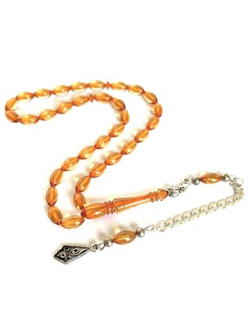 ATEŞ KEHRİBAR TESBİH BİLEKBOY TURUNCU ARPA MODEL PÜSKÜLLÜ