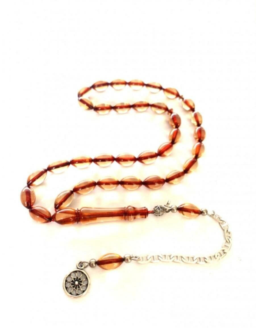 ATEŞ KEHRİBAR TESBİH ARPA MODEL ŞEFFAF SARI PÜSKÜLLÜ