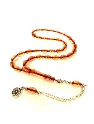 ATEŞ KEHRİBAR TESBİH ARPA MODEL ŞEFFAF SARI PÜSKÜLLÜ