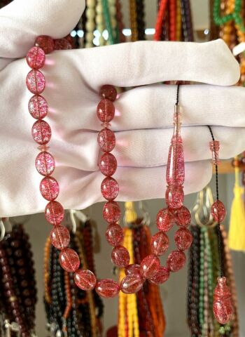 PEMBE SİMLİ ATEŞ KEHRİBAR TESBİH