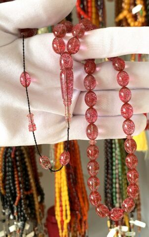 PEMBE SİMLİ ATEŞ KEHRİBAR TESBİH