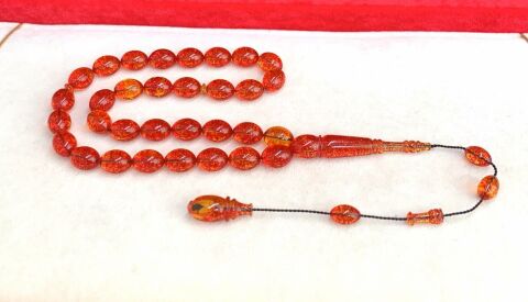 KIRMIZI  SİMLİ ATEŞ KEHRİBAR TESBİH