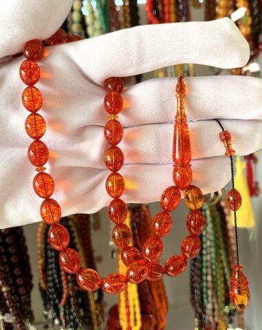 KIRMIZI  SİMLİ ATEŞ KEHRİBAR TESBİH