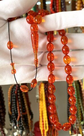 KIRMIZI  SİMLİ ATEŞ KEHRİBAR TESBİH