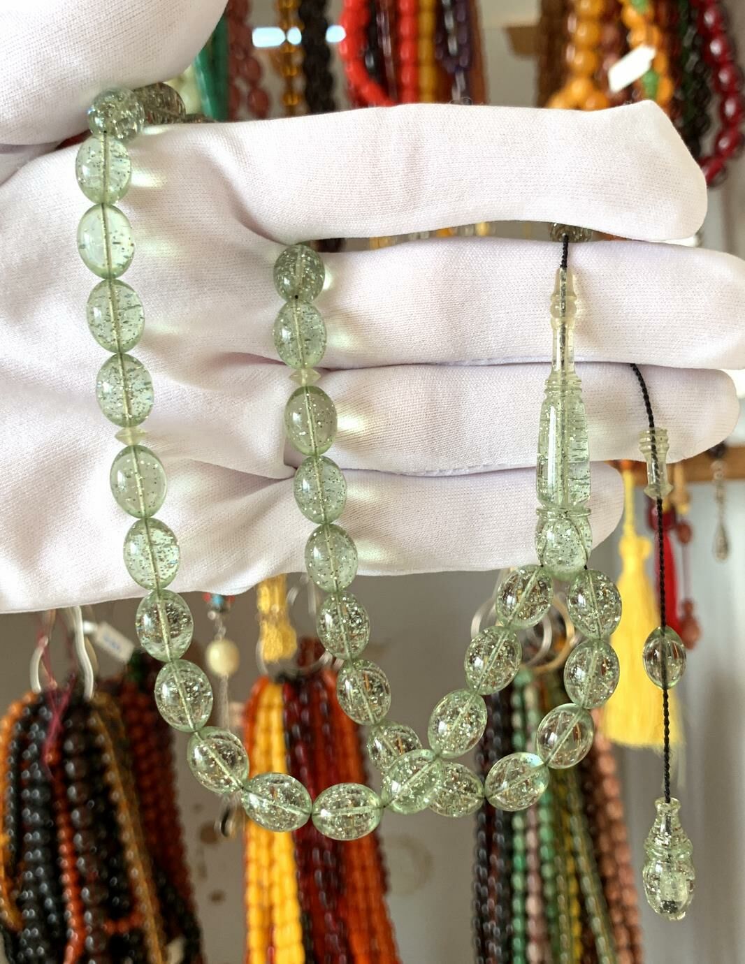 AÇIK YEŞİL SİMLİ ATEŞ KEHRİBAR TESBİH