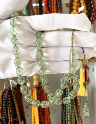 AÇIK YEŞİL SİMLİ ATEŞ KEHRİBAR TESBİH