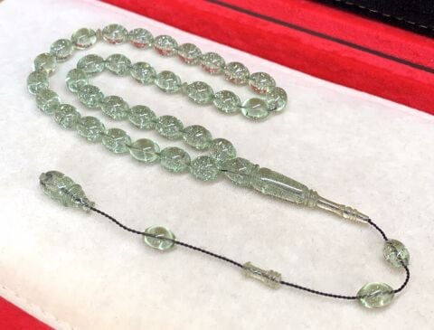 AÇIK YEŞİL SİMLİ ATEŞ KEHRİBAR TESBİH