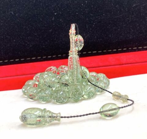 AÇIK YEŞİL SİMLİ ATEŞ KEHRİBAR TESBİH