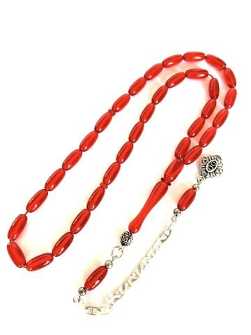 ATEŞ KEHRİBAR TESBİH KIRMIZI BEYZİ MODEL