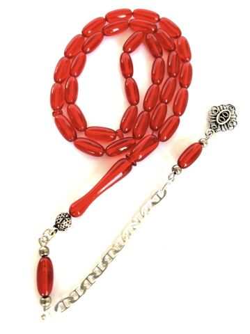 ATEŞ KEHRİBAR TESBİH KIRMIZI BEYZİ MODEL