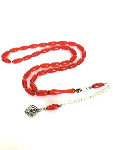 ATEŞ KEHRİBAR TESBİH KIRMIZI BEYZİ MODEL