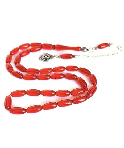 ATEŞ KEHRİBAR TESBİH KIRMIZI BEYZİ MODEL