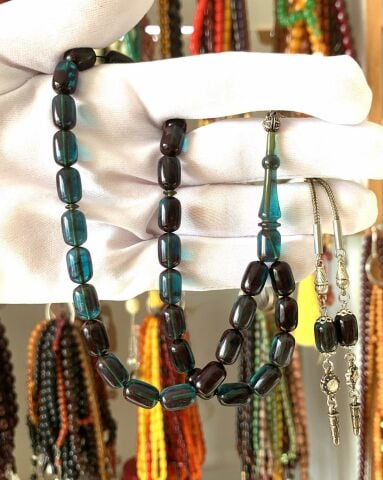 YEŞİL MAVİ  SİYAH ATEŞ-İ SIKMA  KEHRİBAR TESBİH