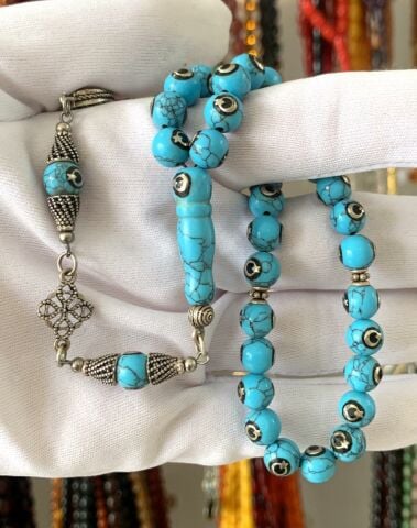 AY YILDIZLI İŞLEMELİ FİRUZE TESBİH