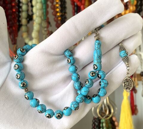 AY YILDIZLI İŞLEMELİ FİRUZE TESBİH