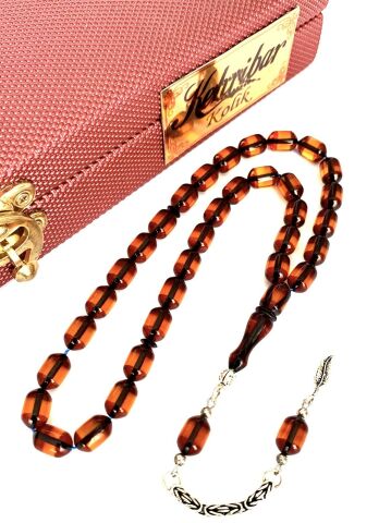 SÜRMELİ ATEŞ KEHRİBAR TESBİH BAL RENGİ KAPSÜL MODEL