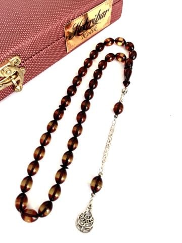 SÜRMELİ ATEŞ KEHRİBAR TESBİH BAL RENGİ ARPA MODEL