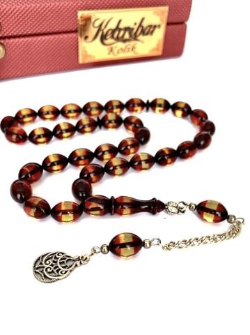 SÜRMELİ ATEŞ KEHRİBAR TESBİH BAL RENGİ ARPA MODEL