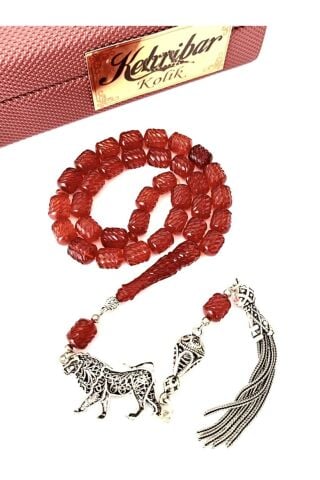 KALEM İŞÇİLİKLİ ATEŞ KEHRİBAR TESBİH KIRMIZI