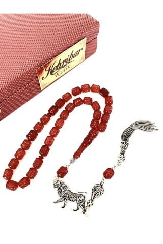 KALEM İŞÇİLİKLİ ATEŞ KEHRİBAR TESBİH KIRMIZI