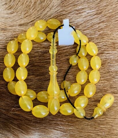 ŞEFFAF DELİM SARI KEHRİBAR TESBİH BEYZİ MODEL