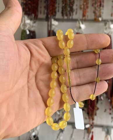 ŞEFFAF DELİM SARI KEHRİBAR TESBİH BEYZİ MODEL